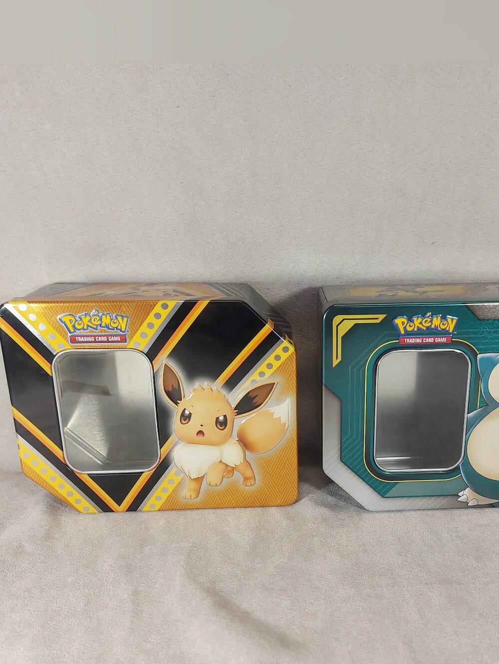 2x Pokemon Empty Tins Lot Eevee & Snorlax Tag Team (Empty Storage / Display)